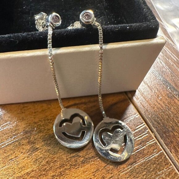 Authentic Pandora Pure Love Heart Dangle‎ Stud Earrings 296577FPC Retired - Picture 1 of 5